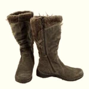 Bare Traps Desta Winter Boots Leather Upper Faux Fur Side Zipper Brown Size 7 M